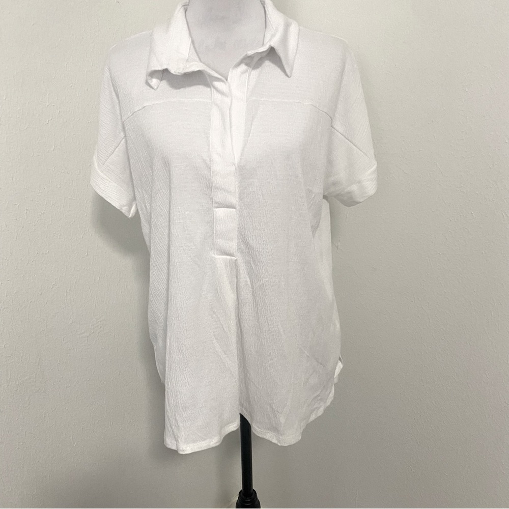 Zoey & Leelo Women’s Large White Collared Blouse Lightweight Cool